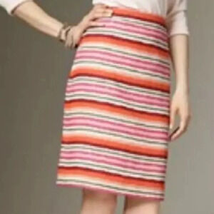 Talbots Pencil Skirt Linen Blend Striped Skirt Pink Orange Green Size 8